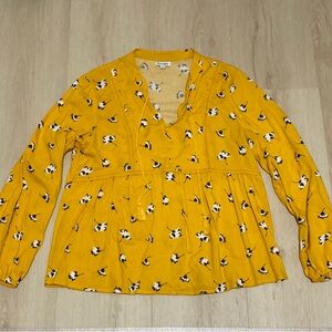 Love Fire Yellow Peplum Blouse with Long Sleeves